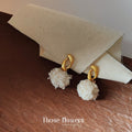 Matte Gold Open Loop Cream Yarn Ball Drop Earrings view 1