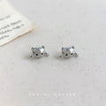 Silver Mini Cat Face Stud Earrings Black Stone Eyes Paws view 2