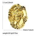 Embossed Woman Portrait Oval Brooch in Gold or Silver view 5