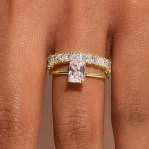 Rectangle Clear Solitaire Eternity Band Stack Ring Set