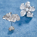 White Gold Five Petal Pave Clear Stone Flower Stud Earrings view 3