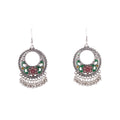 Green and Blue Floral Open Circle Ball Fringe Earrings view 5