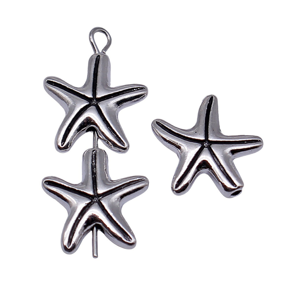 14x13mm 1.4g Antique Silver Zinc Alloy Starfish Small Hole Loose Metal Beads for Ocean Bracelet DIY