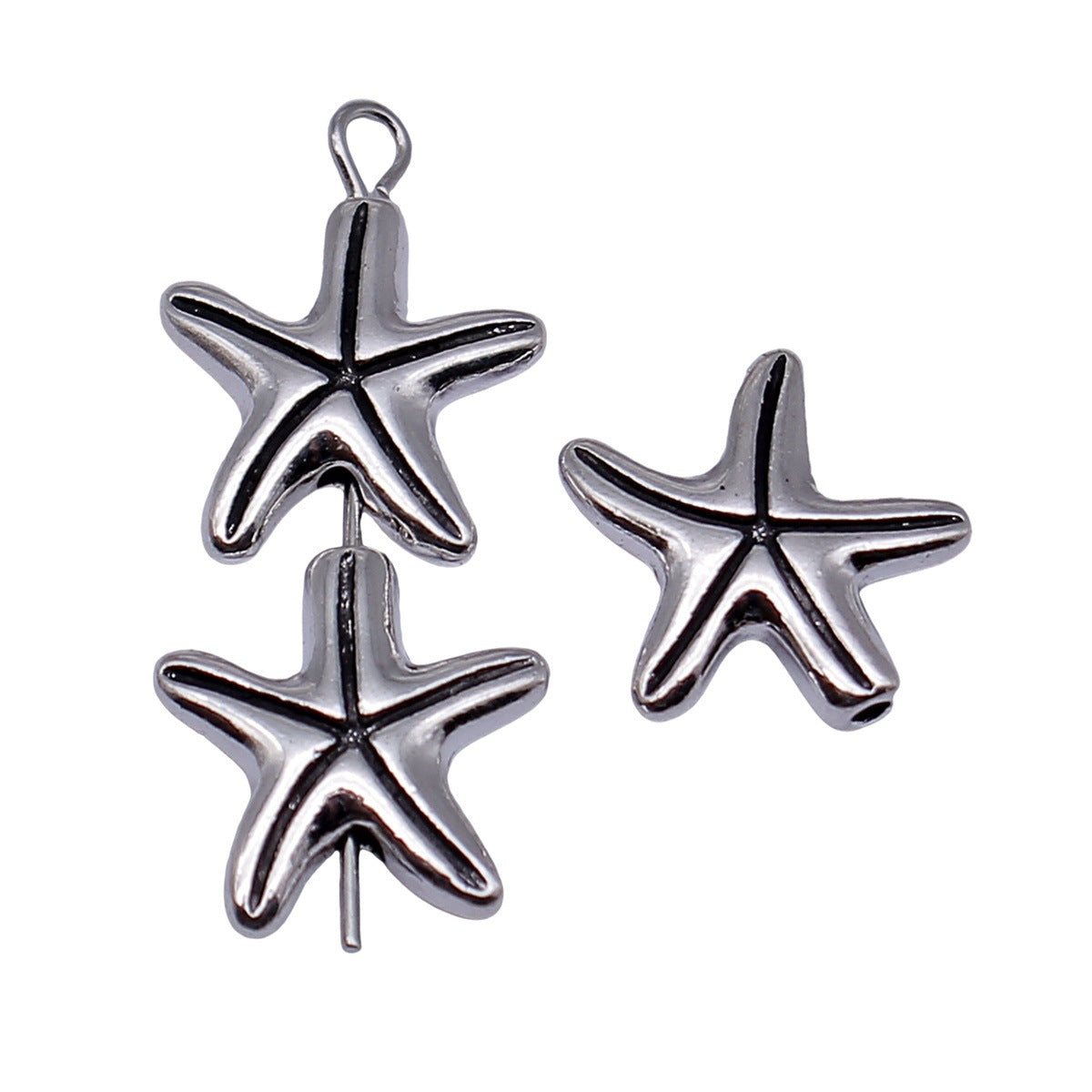 14x13mm 1.4g Antique Silver Zinc Alloy Starfish Small Hole Loose Metal Beads for Ocean Bracelet DIY