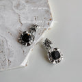 Silver Hammered Square Drop Earrings Clear Glass Stone view 1