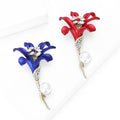 Red Enamel Lily Brooch Crystal Stamens Pearl Stem Accent view 3