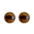 Gold Scalloped Round Tiger Eye Cabochon Stud Earrings view 5