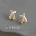 Gold-Tone Cross Studs White Enamel and Clear Pavé Stones view 4