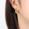U-Shape Enamel Rhinestone Huggie Hoop Earrings Gold Steel view 7