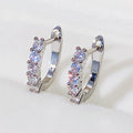 Five Stone Huggie Hoop Earrings Silver Tone Clear CZ view 3