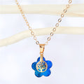 Gold Tone Flower Crystal Tree of Life Pendant Necklaces in Five Colors view 1