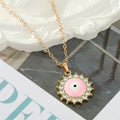 Gold Tone Crystal Halo Round and Heart Evil Eye Necklaces view 7