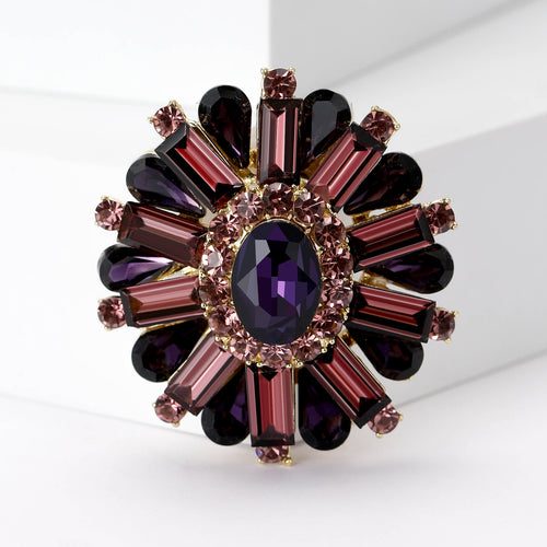 Crystal Sunburst Flower Brooch styled angle