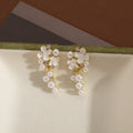 White Flower and Pearl Look Cluster Drop Stud Earrings view 4