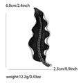 Black Textured Leaf Brooch Silver Rim Dark Crystal Midrib view 5