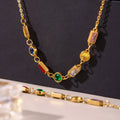 Gold Stainless Steel OT Link Chain And Multicolor Zircon Necklace view 4