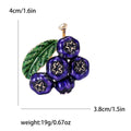 Purple Enamel Blueberry Cluster Brooch With Green Leaves view 6