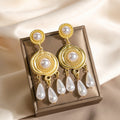 Gold Ornate Medallion and Pearl Look Tassel Earrings view 4