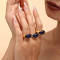 Open Band Teardrop Dark Blue Resin Ring Gold Steel view 2