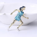 Running Woman Brooch in Blue or Pink Athletic Outfit view 6