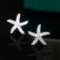 Silver Pavé CZ Starfish Stud Earrings Clear Full Cover view 1