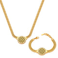 Gold Cuban Chain Round Cutout Disc Pendant Necklace Bracelet view 5