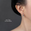 Silver Tone Star Oval Huggie Hoop Earrings Crystal Trail view 2