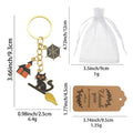 Black Cat Broom Haunted House Spider Web Gold Keychain view 2