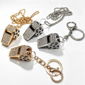 Rhinestone Soccer Whistle Keychain Necklace Metal Charm view 3