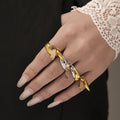Stainless Steel Chunky Charm Rings Stone Drop Tassel Gold Silver view 2