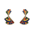 Gold Tone Multicolor Enamel Geometric Fan Drop Stud Earrings view 5