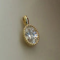 Gold Oval Clear CZ Pendant Necklace with Beaded Bezel view 3