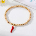 Gold Tone Beaded Colorful Chili Pepper Charm Stretch Bracelets view 3