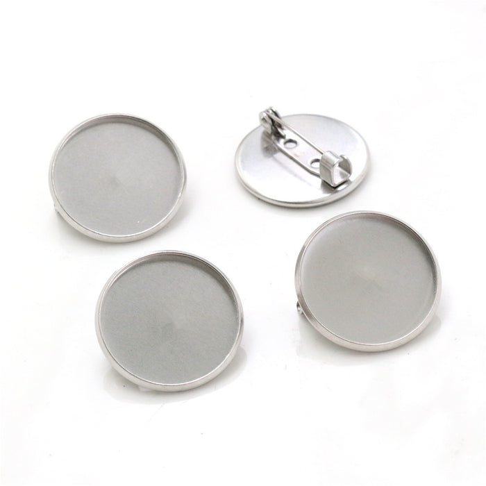 Round Stainless Steel Brooch Blank with Recessed Bezel