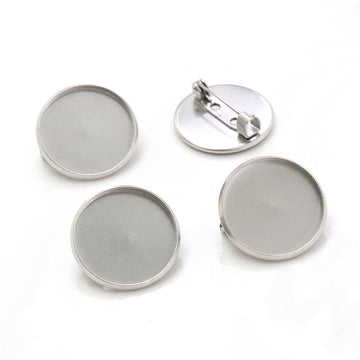 Round Stainless Steel Brooch Blank with Recessed Center Bezel