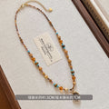 Brown Blue Beaded Necklace with Round Drop Pendant view 6
