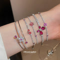 Silver Magenta Crystal Flower Butterfly Bracelets Cuffs view 3