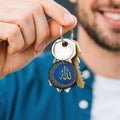 Blue Round Wooden Allah Calligraphy Keychain Gold Print view 3