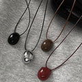 Cord Oval Bead Pendant Necklace Glossy Red or Silver Drop view 2