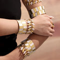 Gold Silver Leaf And Checkered Open Cuff Bracelets view 3