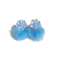 Flower Stud Earrings with Colorful Faux Fur Pom Poms view 5
