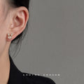 Gold Cat Eye Stone Bunny Ear Crystal Stud Earrings Pair view 2