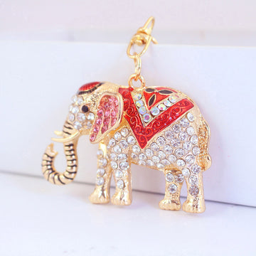 Rhinestone Elephant Keychain With Colorful Patterned Panels