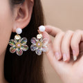 Iridescent Clear Petal Flower Pearl Look Stud Earrings view 6