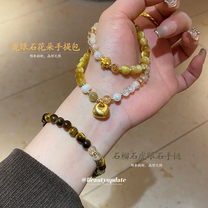 Mixed Tiger Eye Pattern Charm Stack Or Simple Round Bead Bracelet