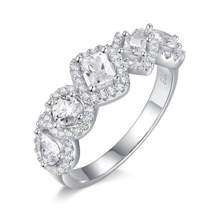 Silver Tone Five Square Clear Crystal Band Ring Jewelry