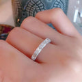 White Gold Emerald Cut Halo Half Eternity Band Ring Alloy view 3