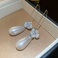 White Floral Pearl Teardrop Hook Earrings Fashion Jewelry view 6