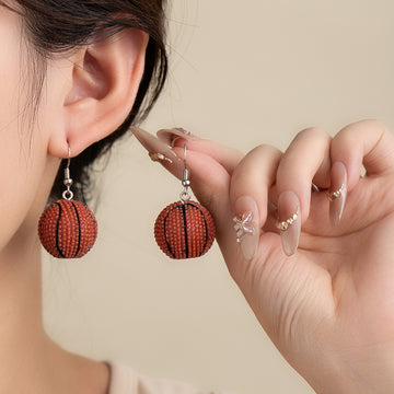 Orange Basketball Three Dimensional Novelty Hook Earrings