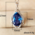 Royal Blue Pear Pendant Necklace White Metal Pave Frame view 5